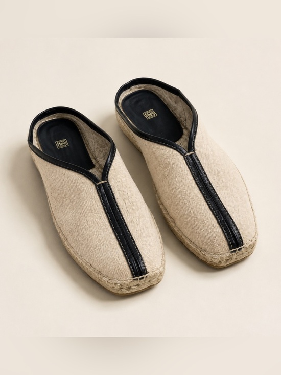 Toteme Shoes - TOTEME Leather-Trimmed Canvas Espadrille Mules Size 35